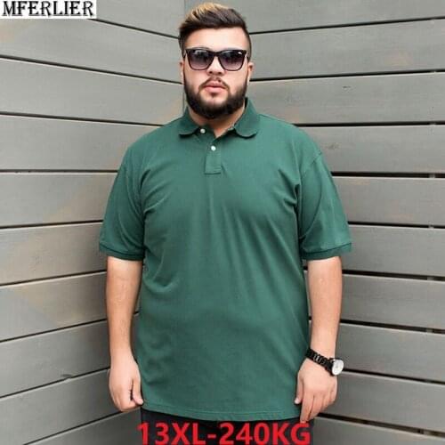Men summer short sleeve t-Shirts turn-down collar plus size big 8XL 9XL 10XL 12XL tees 58 60 62 64 green cotton shirt tops blue