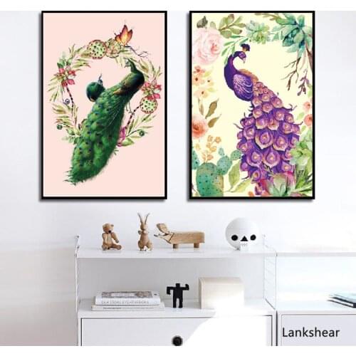 Canvas Prints Wall Painting Home Decor Modern Animal Wall Art Painting Colorful Peacock Unframed Modern Nordic Flower Poster