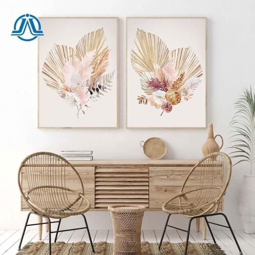 Beige Leaves Canvas Painting Autumn Plants And Flower Poster Minimalist Style Wall Art Print Modern Picture For Room Decoration