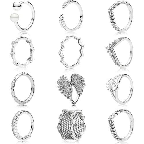 2019 100% 925 Sterling Silver Contemporary Pearl Open Ring Ring Eternal Zigzag Ring Black Crowned Crown Ring Charming Heart Ring