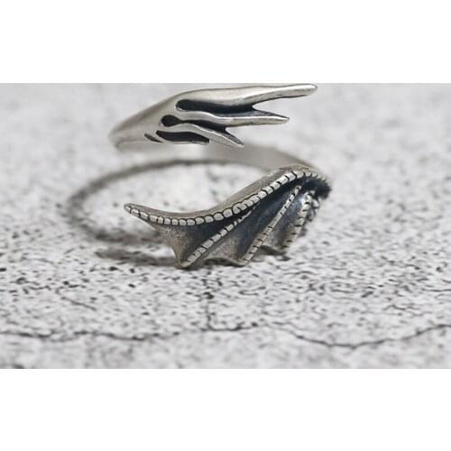 New Retro 925 Sterling Silver Ring Antique Wings Feather Men And Women Ring Opening Adjustable Jewelry Accessories