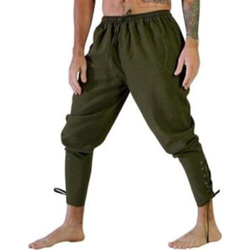 Men Halloween Medieval Renaissance Pirate Horseman Cosplay Costume Loose Pants Viking Black Brown Navigator Leg Bandage Trouser