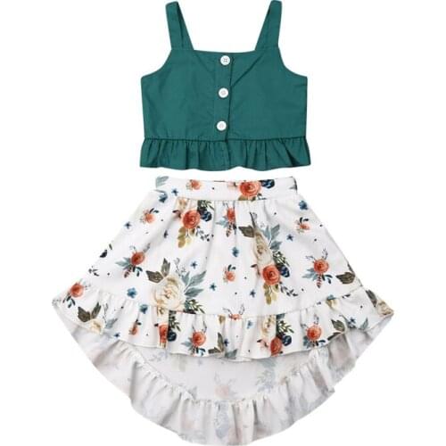 Summer Baby Girl Floral Outfit Set Sleeveless Vest Tops T-shirt Tutu Skirts Dress Toddler Kids Beach Party Holiday Sunsuit Set
