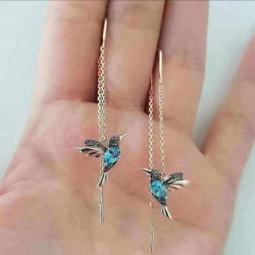 Cute Bird Pendant Tassel Crystal Earrings Girl Ladies Jewelry Accessories Anniversary Party Exquisite Long Drop Earrings