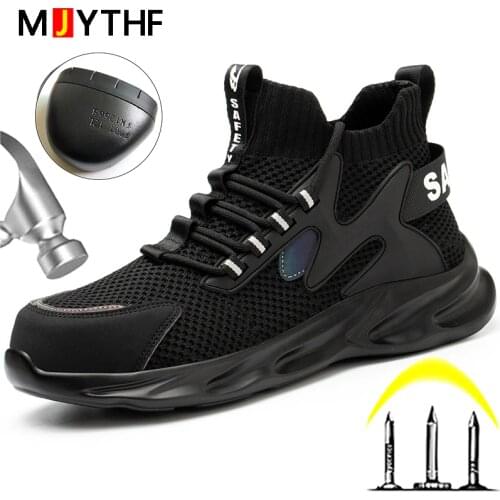 MJYTHF Work Safety Boots Men 2021 New Work Shoes Sneakers Socks Boots Anti-puncture Work Boots Indestructible Protective Shoes