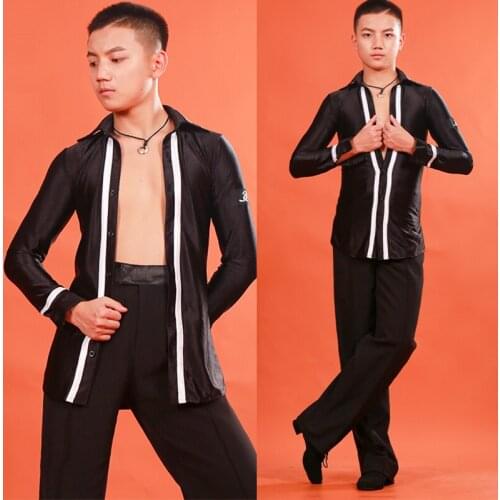2020 New Mens Latin Dance Tops Long-Sleeved One-Pieces Jacket Male Professional Ballroom Cha Cha Dancing Practice Coat DL5690