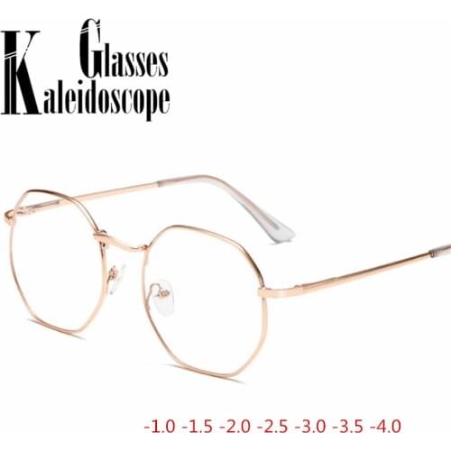 -1-1.5 -2 -2.5 -3 -3.5 -4 Polygon Frame Finished Myopia Glasses Women Men Retro student Shortsighted Eyeglasses Computer Eyewear
