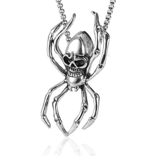 POTCET Unisex Stainless Steel Skull Spider Titanium Steel Necklace Pendant Geometric Fashion Hip Hop Personality Party Jewelry