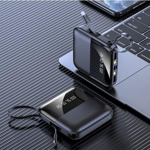 20000mAh Mini Power Bank with USB Type C Cable Portable External Battery Powerbank for iPhone 12 11 Samsung S21 Xiaomi Poverbank