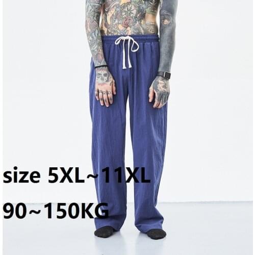 5XL-11XL Plus Size Chinese Style Cotton Linen Loose Pants Male Casual Simple Thin White Straight Pants Trousers