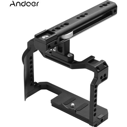 Andoer Aluminum Alloy Camera Cage Video Rig Stabilizer with Top Handle Grip Cold Shoe 1/4 Inch Screw Hole for Canon EOS R5/ R6