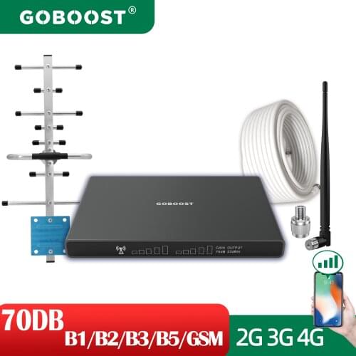GOBOOST Amplifier 4G 1800 2100 1900 Cellular Signal Booster Network Repeater 70DB Display Cell Phone Antenna Cable Kit for Home