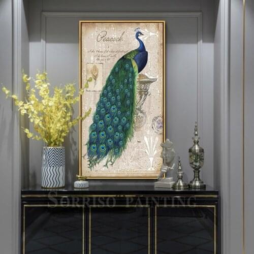 Vertical Europe Peacock Canvas Painting Corridor Wall Art Home Porch Decor Hallway Posters Prints Pictures For Living Room