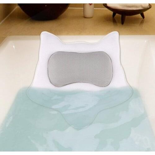 Suction Cup Breathable Luxurious Bath Pillow Soft Relax Mesh Bone Shape Anti Bacterial Bath Spa Neck Support 3D Bathtub
