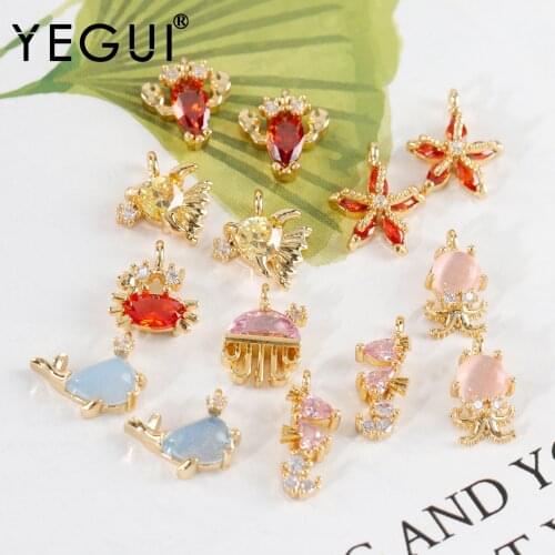 YEGUI M1004,jewelry accessories,18k gold plated,copper metal,zircons,charms,diy pendant,diy earrings,jewelry making,6pcs/lot