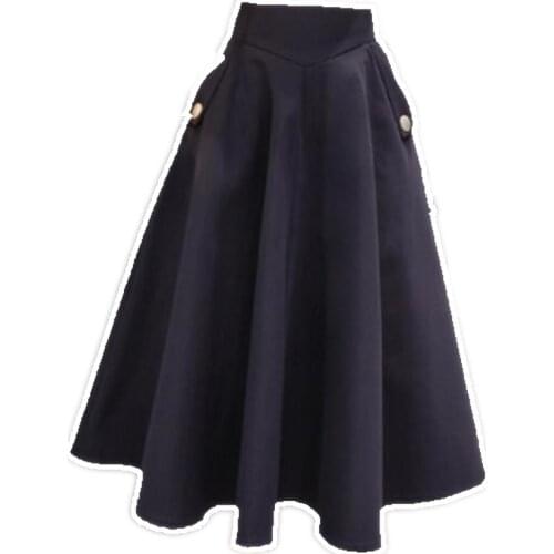Spring autumn women high waist a-line skirt knee length pleated skirt