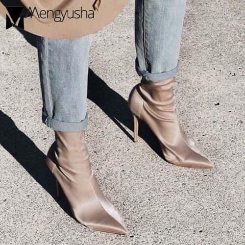 Korean style autumn winter high heel ankle boots women stovepipe stretch sock botas ladies thin heels chelsea boot feminino 2019