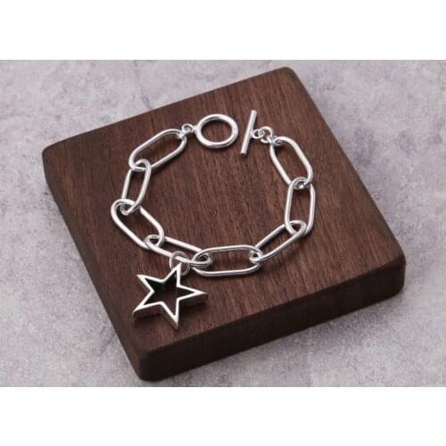 925 Sterling Silver women star tag Link chain bangle Bracelet jewelry gift A4994