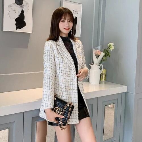 Womens Autumn And Winter Self-Cultivation New Suit Jacket Tweed Woolen Mid-Length Casual Female Blazer