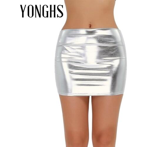 Womens Shiny Erotic Lingerie Mini Skirt Wetlook Patent Leather Sexy Underwear for Sex Glossy Appearance Eye-catching Skirts