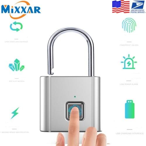 ZK30 Dropshipping Portable Keyless USB Rechargeable Door Lock Fingerprint Smart Padlock Quick Unlock Alloy Metal Electric Locks