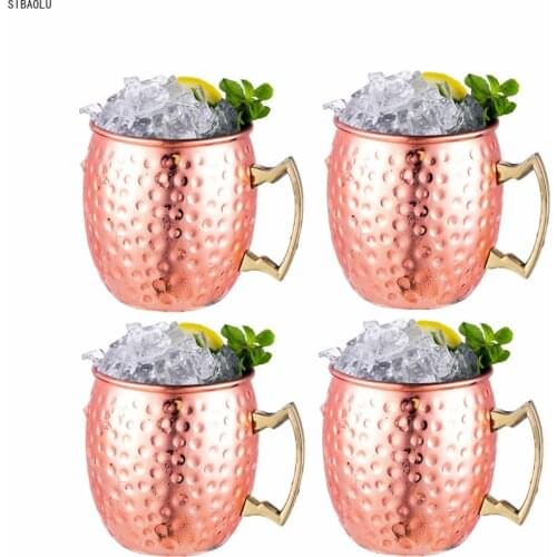 1/ 4 Pieces 550ml 18 Ounces Moscow Mule Mug Stainless Steel Hammered Copper Plated Beer Cup Coffee Cup Bar Drinkware