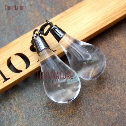 10Pcs Glass Crystal Pendant Gunmetal Plated Faceted Tear Drop Pendant Clearance 43x20mm PM13684