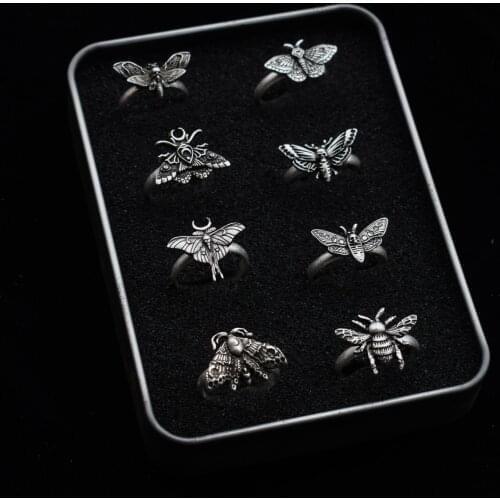 12PCS Adjustable Death Head Moth Ring - Gothic Alternative Jewellery - Dark Jewellery