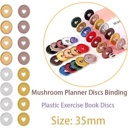 16pcs 35mm Plastic Heart Shaped Binder Discs DIY Mushroom Hole Binding Disc Notebook Binder Ring Mushroom Rings Binding Supplies