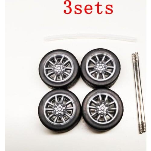 3Sets 1:64 Rubber Tire + Wheel Hubs + Thin Shaft Tire Modify Parts for 1/64 Scale Car Models 11.5mm*4.5mm