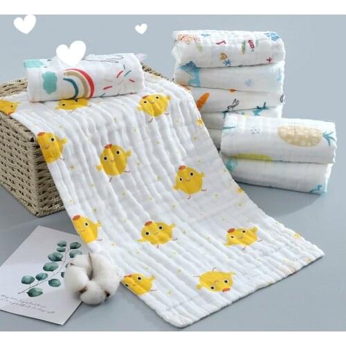 5pcs Baby 6-layer Pure Cotton Printed Long Square Towel Combed Cotton Long Gauze Towel Newborn Feeding Towel Baby Washing Towel