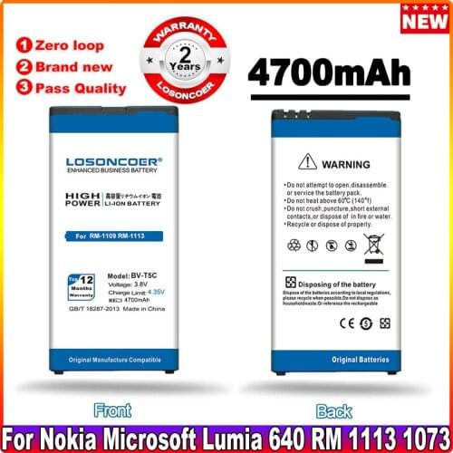 LOSONCOER 4600mAh BV-T5C Phone Battery for Nokia Lumia 640 RM 1113 1073 Dual 1077 BVT5C