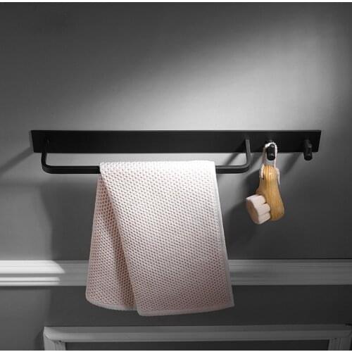 Aluminum Bathroom Towel Bars Towel Rack Wall Mount Towel Bar With Hooks Black /White Bath Hardware Bathroom Accessories 40-60cm