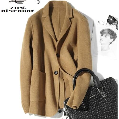 AYUSNUE Double-sided Wool Coat Men Korean Woolen Jacket Spring Autumn Overcoat Mens Coats Casaco Masculino D-02-2803 KJ3008