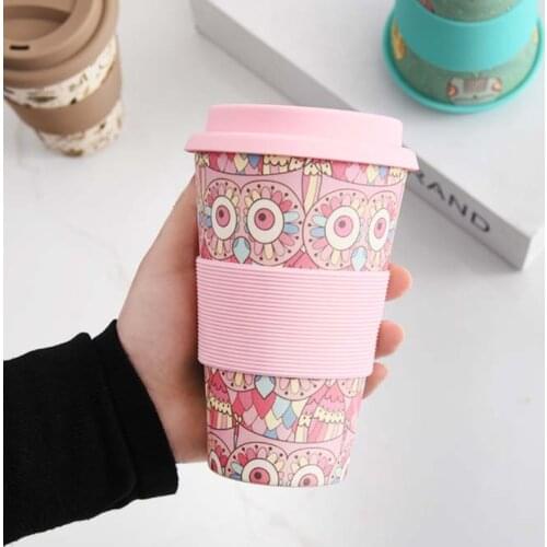 Brand Heat Resistance Bamboo Fiber Mug Coffee Mugs with Silicone Lid Tea Milk Bear Cup Drinkware Water Bottle 400ML Coffee Mug