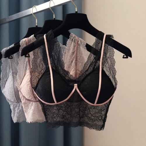 Striped Trim Slim with Chest Pad Short Sexy Lace Halter Bra New Womens Tops Camisole Tank Top Nancylim