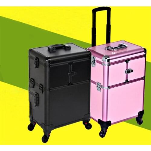 Large Capacity Rolling Wheels Travel Suitcase Makeup Case On Beauty Nail Tattoo Manicure Trolley Box Professional Cosmetic Case