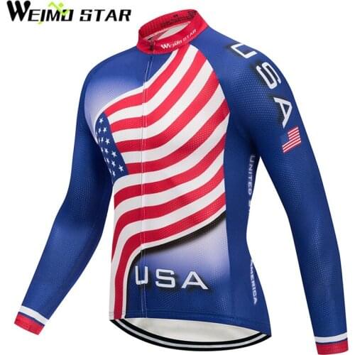 WEIMOSTAR Mens Team Ropa Ciclismo Cycling Jersey Breathable Long Sleeve Jersey USA Bicycle Sportswear Bike Quick Dry Jackets