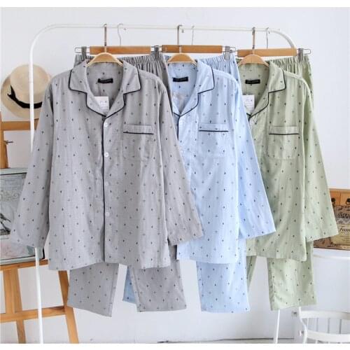Cotton double gauze Spring pajamas sets men lomg sleeve home clothing spring summer long pants breathable absorbent