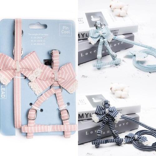 Dog Harness Leash Set 2pcs Cotton Stripe Pet Harness Set Printed Teddy Chihuahua Collar Dog Walking Lead Rope Training Harness