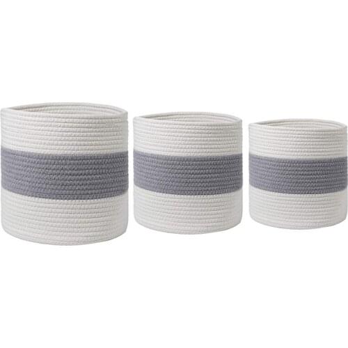 Cotton Rope Plant Basket for Potted Plant, Woven Storage Basket, Indoor Floor Planting Pots with Handles, Home Decor