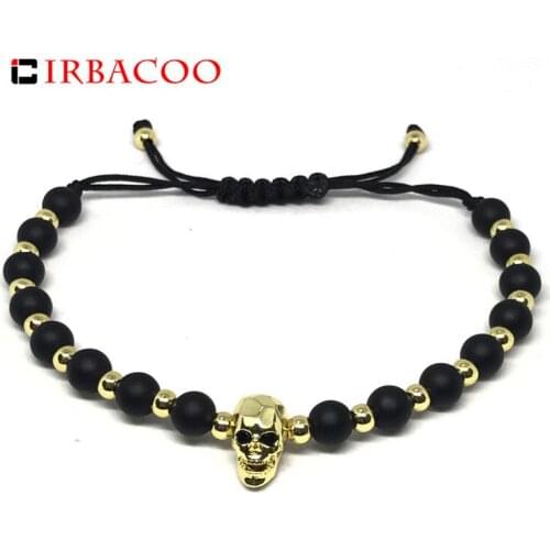 IRBACOO 2020 Brand New Fashion Men Bracelet 6mm Matte Stone With Pave CZ Skull For Men Braided Macrame Charm Bracelets Jewelry G