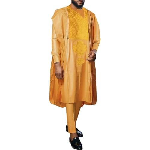 H&D African Wedding Party Outfits Plus Size Men Agbada Robe Shirt Pants 3 PCS Set Long Sleeve Jubba Thobe Ankara Dubai Boubou