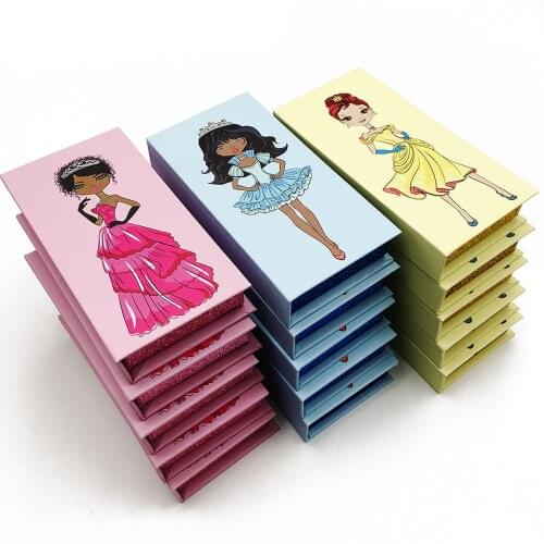 Eyelash Boxes Wholesale Custom Boxes with Logo 3 Colors Cartoon Girl 5-100/Lot Lash Cases Packaging Eyelashes Box Package