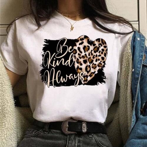 Summer Harajuku Leopard Heart Printed Women T Shirt Cartoon Graphic Printed Ladies T-shirt Casual Woman Shirt Funny Tee Shirts