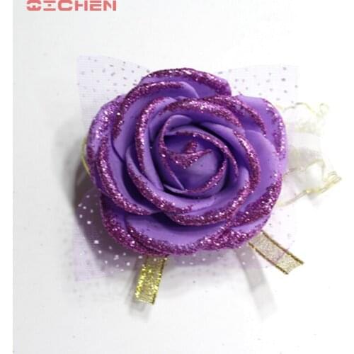 Fashion Bride Corsage Flowers Ball DIY Wrist Flower Bridesmaid Hand Wrist Flowers Roses Floral Bridal Wrist Silver Rose