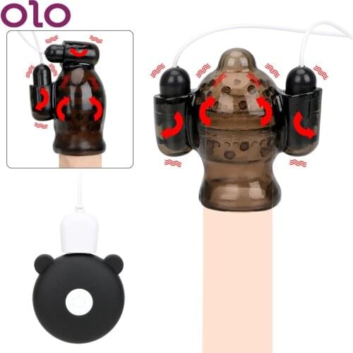OLO Cock Ring Penis Vibrator Male Masturbator Glans Trainer Massage Delay Ejaculation Dual Bullet Vibrators Sex Toys For Men