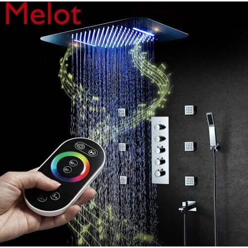 Music LED Showerheads Big Water Flow Showers Faucet Mixer Thermostatic Massage Jets Bathroom Rain Shower Set System Shower Head