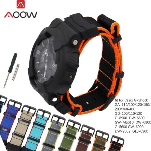 Nylon Nato Strap Black Connectors for Casio G-Shock GA-100 GA-110 GA-120 GD-110 DW-5600 GLS Men Bracelet Watch Band with Tools