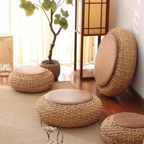 New Nordic Simple Handmade Futon Cushion Japanese Tatami Balcony Floor Round Futon Mat Pupa Mat Cushion Straw Rattan